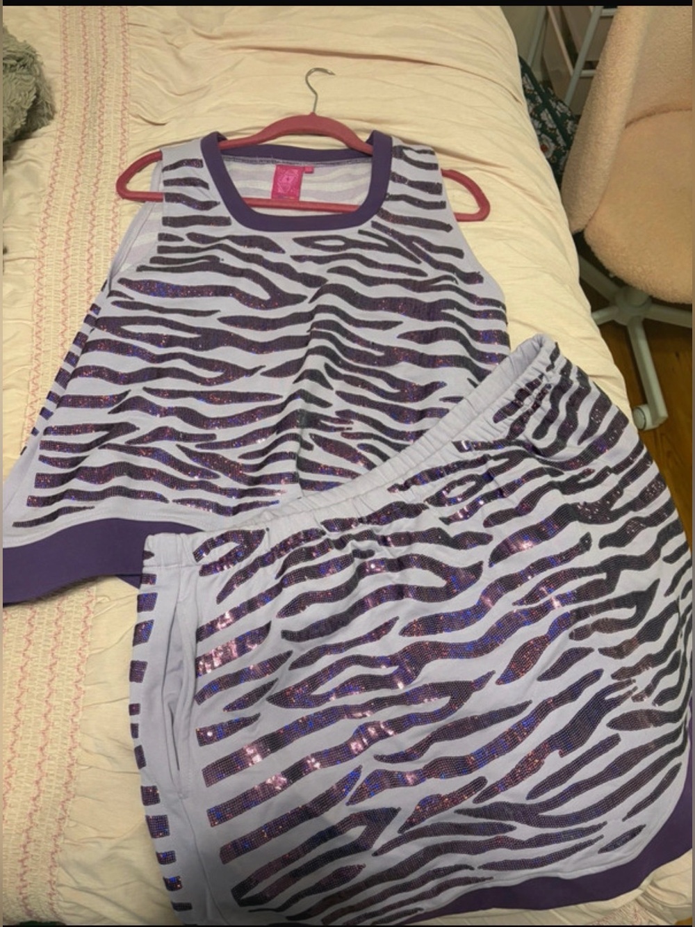 QUEEN OF SPARKLES Lavender Sequin Zebra Tank & Skort  Set